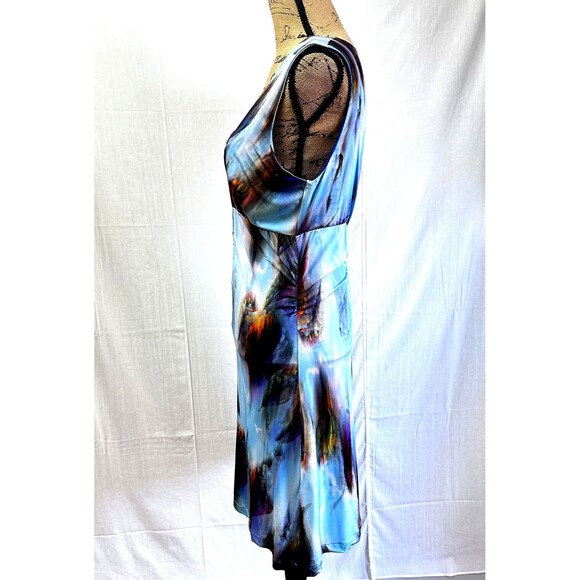 CREOLA Women A-Line Dress Sz 44/8 Multicolor Abstract Print Stretch V-Neck Italy - Picture 8 of 16